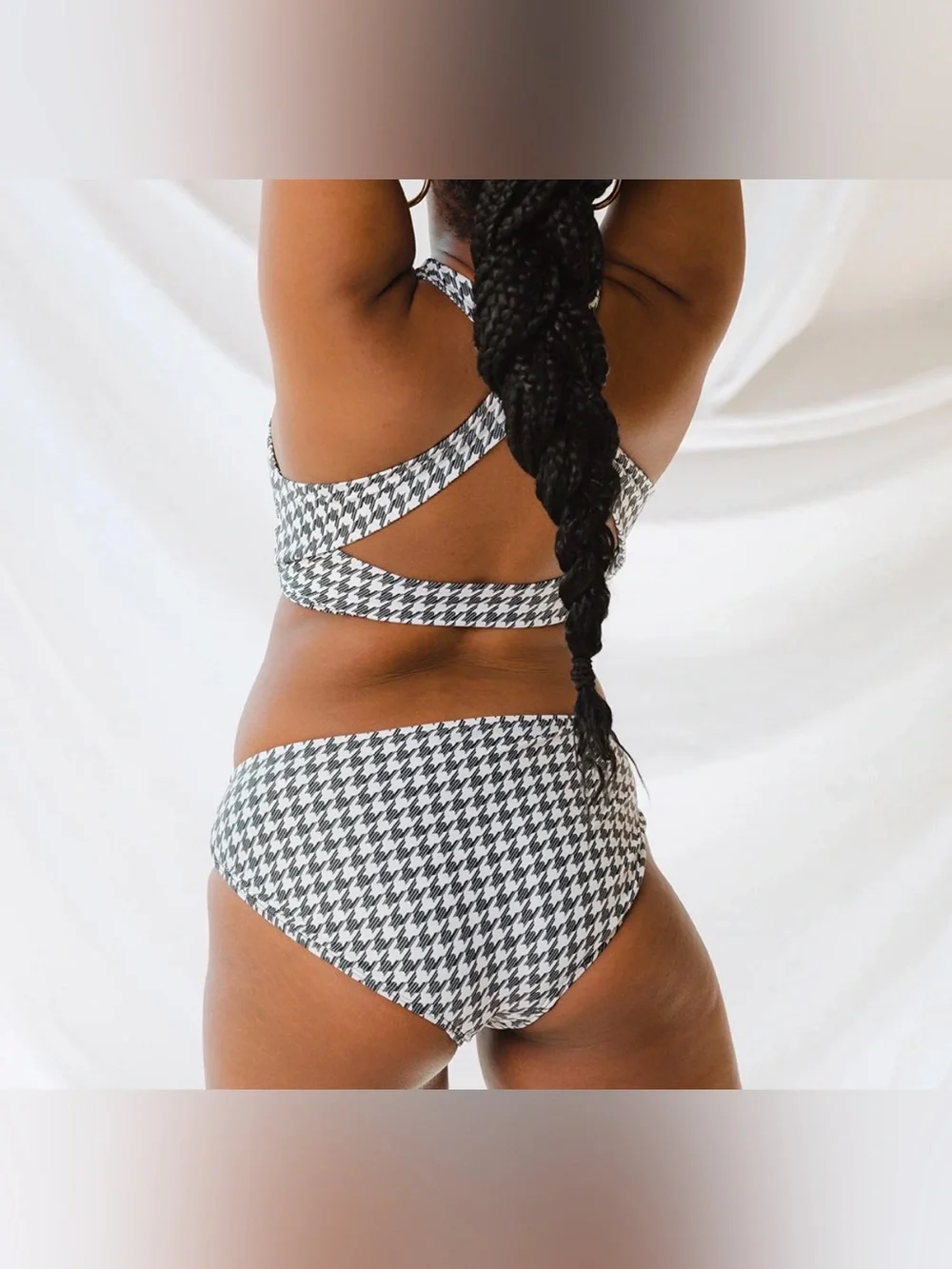 Albion Fit Houndstooth Hipster Bikini Bottoms XL NWT Black White Full Coverage